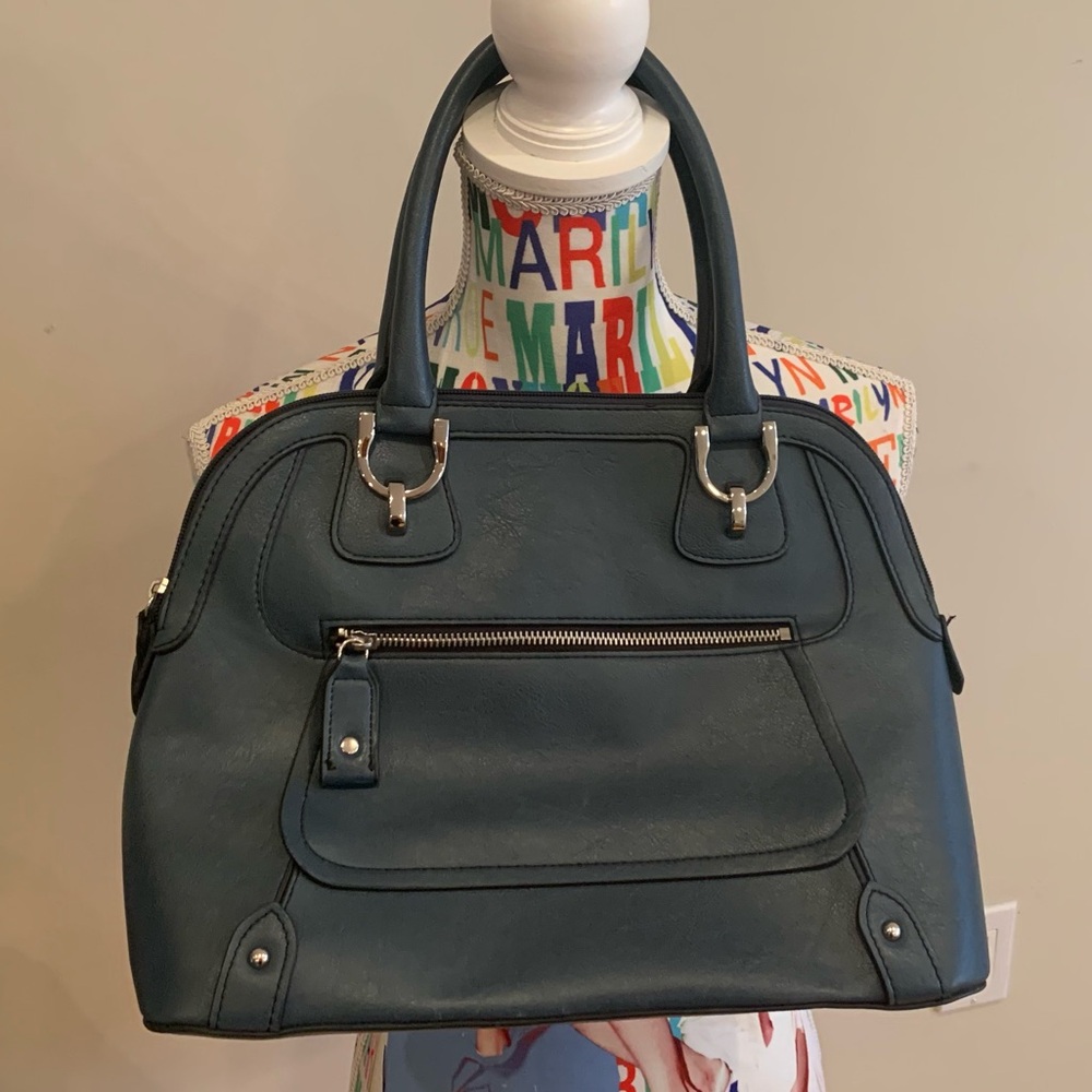 Classic London Fog Structured Women’s Satchel Bag in Teal Blue